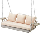 Heavy Duty 900 LBS Porch Swing Chair 3-Person Outdoor Rattan Patio Swing Lounge w/Cup-Holder & Steel Chains Wicker Hanging Bench Porch Swing Cushions for Deck & Backyard & Garden