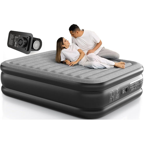 Lavisx 18" Premium Queen Size Air Mattress with Built-In Pump, Soft Flocked Top, and Automatic Inflation/Deflation