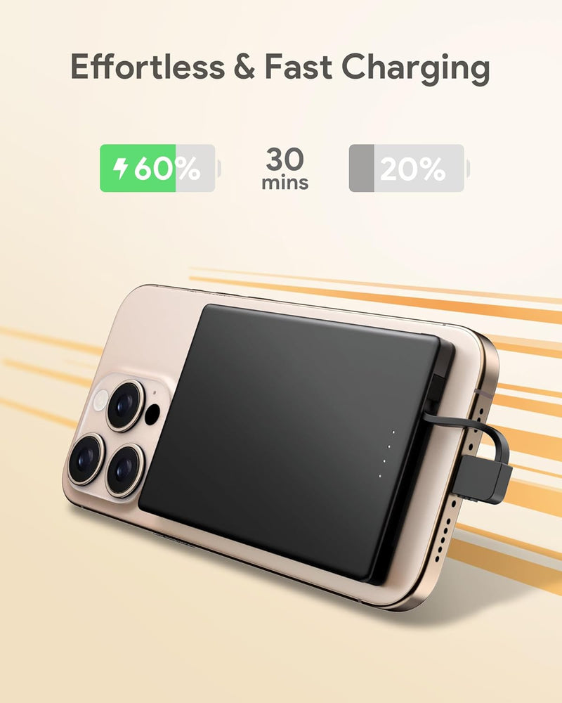 5000mAh Magsafe Power Bank Charger with Built-In USB C or Lightning Cable