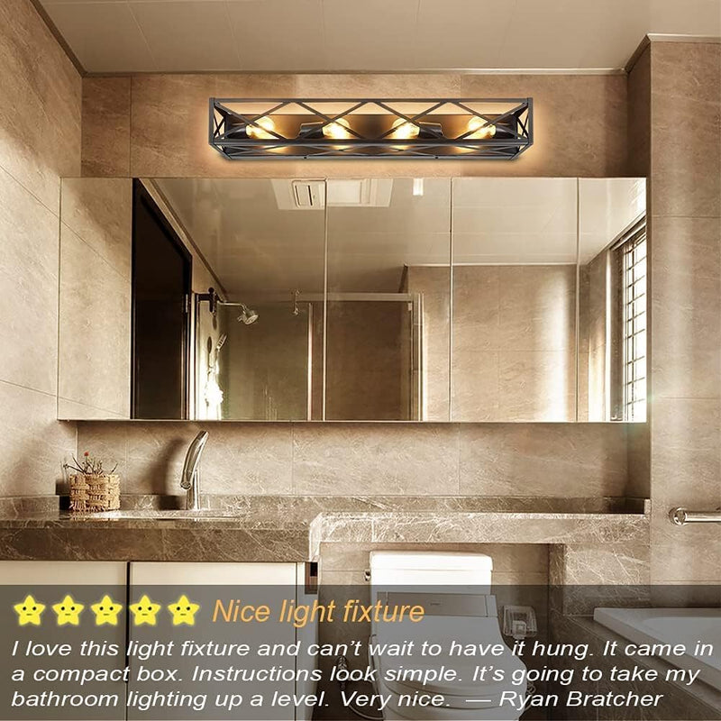 4-Light Industrial Vanity Lights, Bathroom Wall Mount Light Porch Wall Sconces Lamp