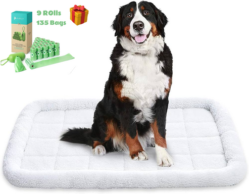 Amazon Basics Faux Sherpa Padded Bolster Dog & Pet Bed - 2 Sizes, free 9rolls Dog Waste Bags