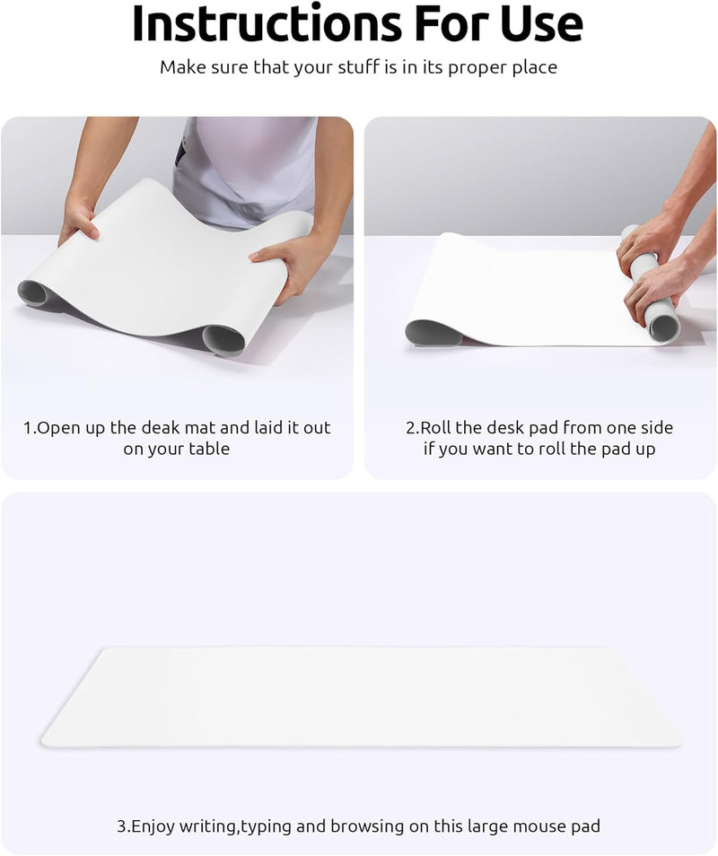 Leather Desk Pad Protector, Non-Slip PU Leather Desk Blotter (23.6" x 13.8", White)