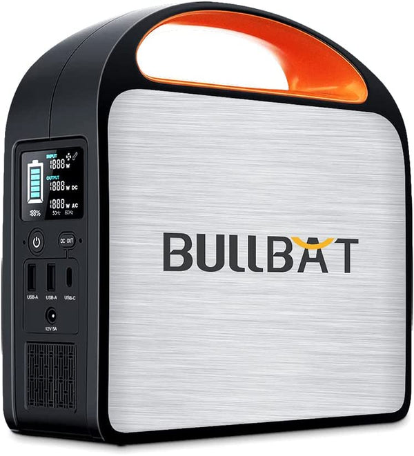 BULLBAT Pioneer 219Wh Portable Power Station with Pure Sine Wave AC Outlet, USB Ports, & Solar Recharging