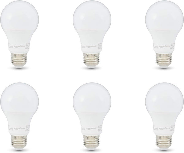 A19 LED Light Bulb, 10,000 Hour Lifetime, Non-dimmable Daylight 5000K (6-Pack)