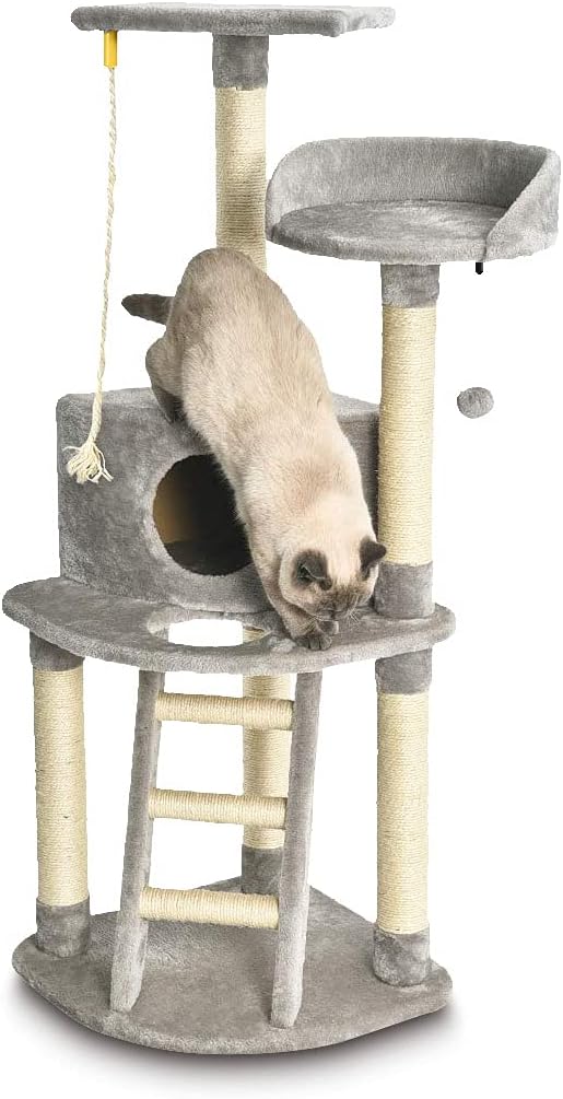 Amazon Basics Multi-Level Cat Tree Indoor Climbing Activity Cat Tower with Scratching Posts, Cave, and Step Ladder