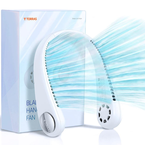 TORRAS L2 Series Portable Neck Fan, Hands Free Wearable Bladeless Fan, Ultra Light Rechargeable Mini USB Fan for Travel/ Home/ Office, 3 Speeds