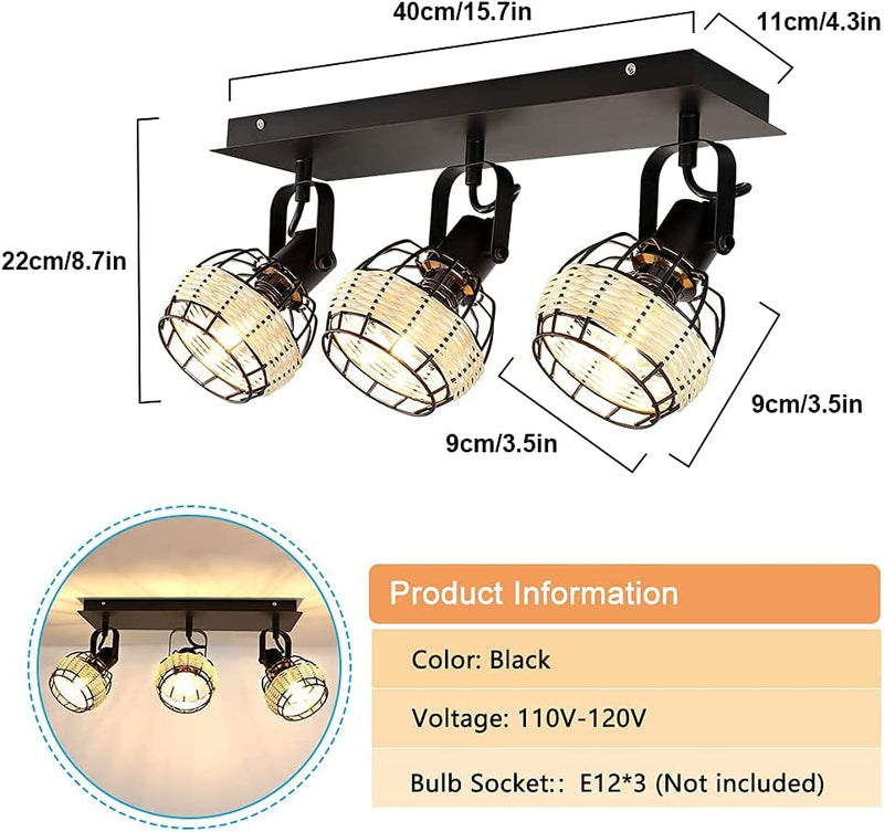 Farmhouse Rustic Ceiling or Wall-Mounted LED Light with Rattan Cage
