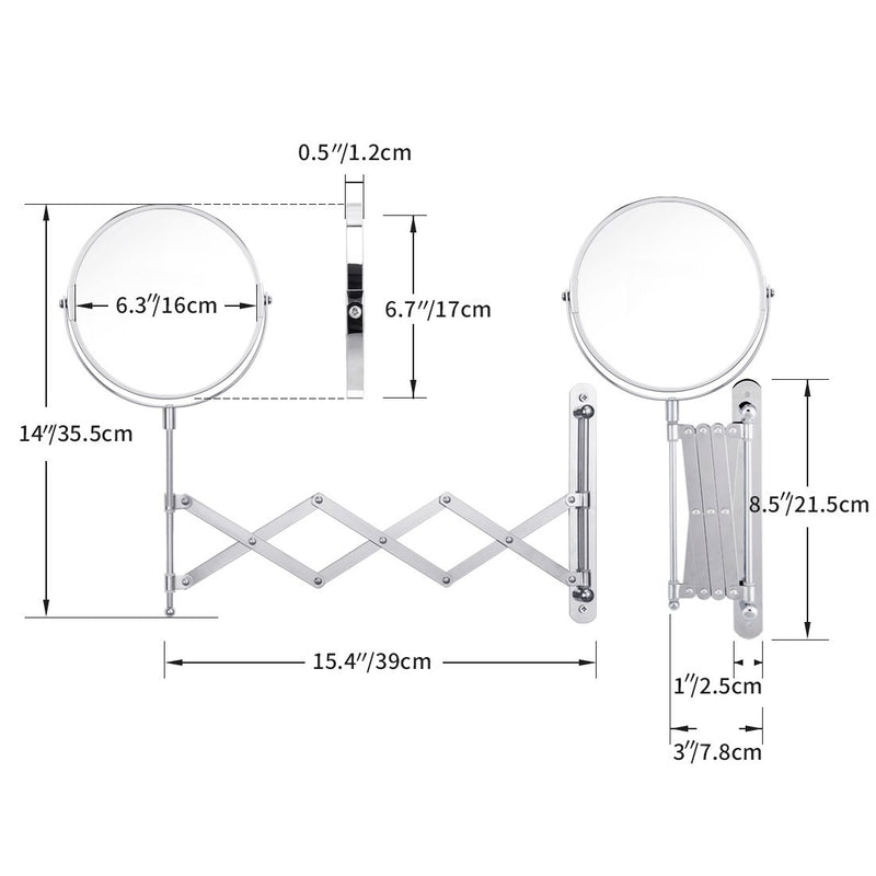 Wall Mounted Magnification Makeup Mirror 1X/5X Vanity Double Side Extendable Accordion 360¡ã Circle Swivel Mirror for Bedroom Bathroom Hotel