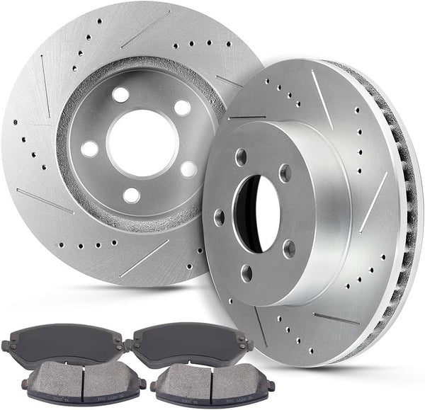 Front Brake Rotor and Ceramic Pads 53001 ATD856AC Brakes and Rotors Kit Compatible for 2002-2005 for Liberty 2.4L 2005-2006 for Liberty 2.8L