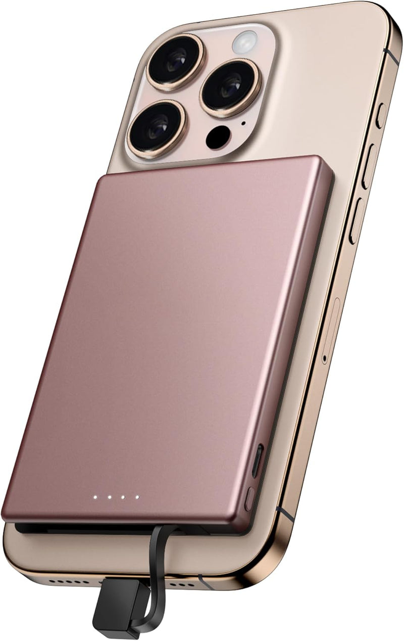 5000mAh Magsafe Power Bank Charger with Built-In USB C or Lightning Cable