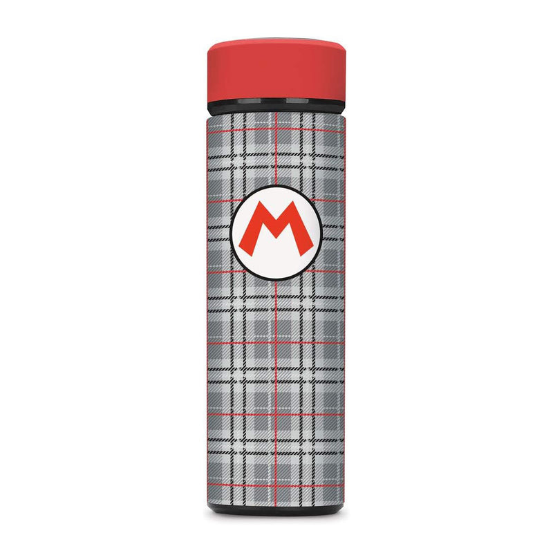 Super Mario Vacuum Insulated Stainless Steel Sport Water Bottle, Leak Proof, Wide Mouth, 17 oz, 500 ML, Mario Plaid