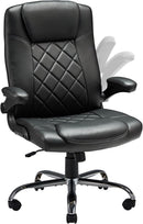 Executive Office Chair w/Flip-Up Arms Managerial Home Desk Chair w/Lumbar Support Adjustable PU Leather Ergonomic Computer Chair