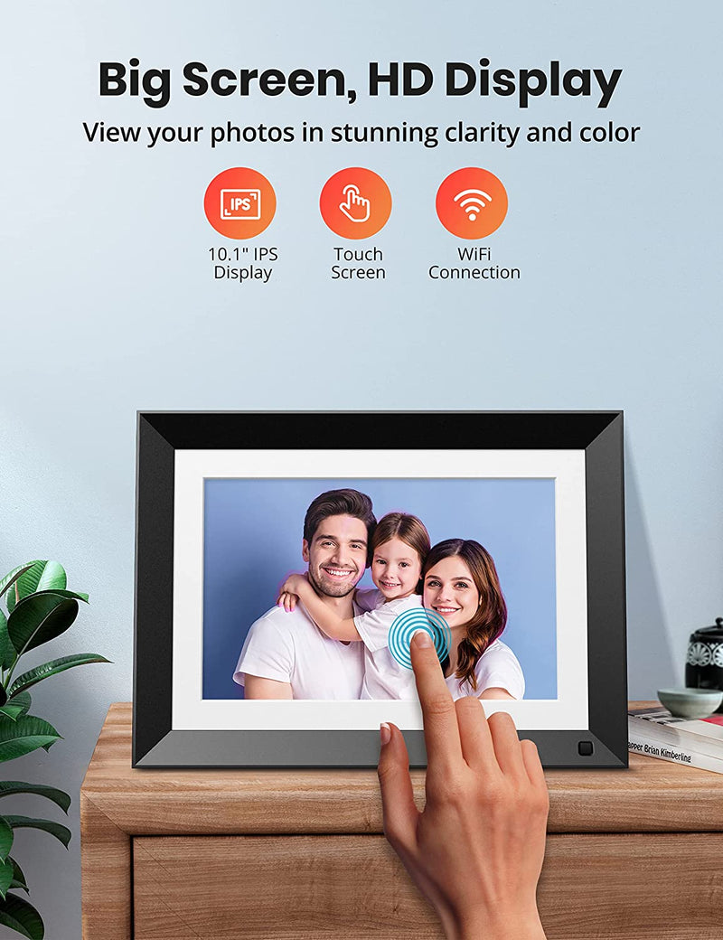 Evatronic 10.1-Inch Digital Picture Frame with Wi-Fi, Free App, Touch Screen, and 16GB Storage