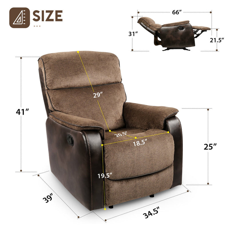 TACKspace Flannel Rocker Recliner with One-Pull Recline & 360lb Weight Rating