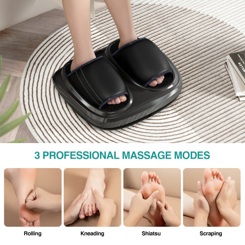 Shiatsu Foot Massager with Heat and Deep Kneading Therapy, Air Compression, Vibration for Pain Relief and Circulation, Open-Toe Style,Home or Office Use