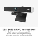 MEE audio C11Z 4K Ultra HD Webcam with ANC Microphones, 4X Digital Zoom, Low Light Correction, Wide Angle Lens and Privacy Cover for Zoom Video Conferencing on Computer PC Mac Laptop Desktop