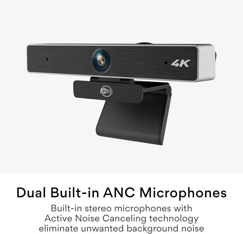 MEE audio C11Z 4K Ultra HD Webcam with ANC Microphones, 4X Digital Zoom, Low Light Correction, Wide Angle Lens and Privacy Cover for Zoom Video Conferencing on Computer PC Mac Laptop Desktop