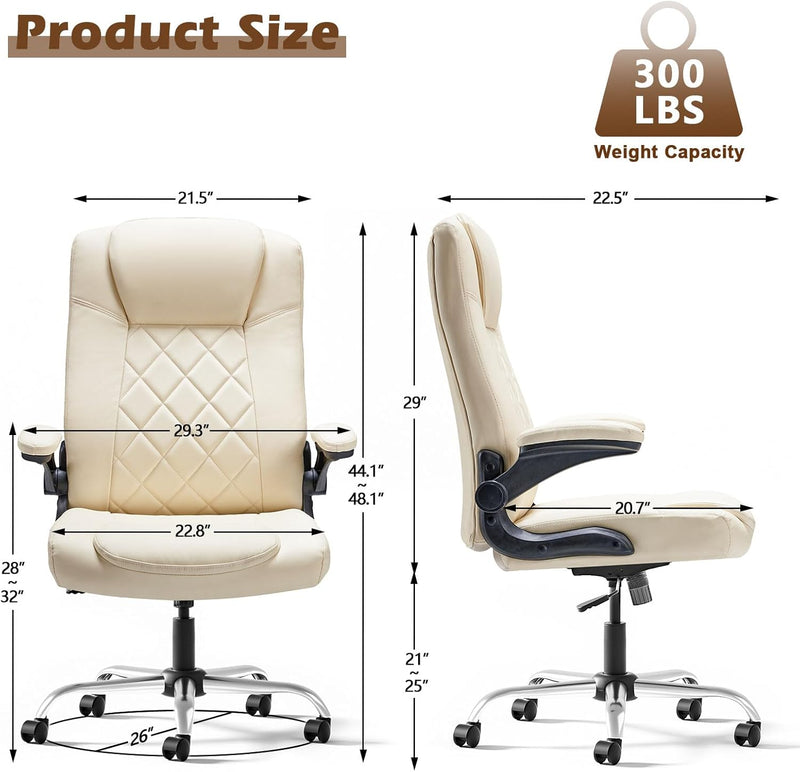 Executive Office Chair w/Flip-Up Arms Managerial Home Desk Chair w/Lumbar Support Adjustable PU Leather Ergonomic Computer Chair