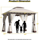 Outdoor Patio Gazebo 10×13 Heavy Duty Gazebos with Mosquito Netting & Double Roof Metal Steel Frame Canopy Gazebo Tent Shelter for Patio Lawn Backyard Garden