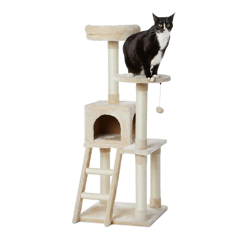 Amazon Basics Multi-Level Cat Tree Indoor Climbing Activity Cat Tower with Scratching Posts, Cave, and Step Ladder