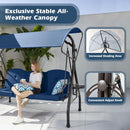 800LBS Patio Swing with Canopy 3 Seat Outdoor Porch Swing with Stand w/Cup Holder & Pillow Glider Chair Swing Bed for Patio Backyard Poolside