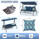 3 Seat Outdoor Porch Patio Swing with Stand 800lbs 2-in-1 Convertible Swing Bed with Adjustable Canopy & Removable Cushion for Yard Garden Deck