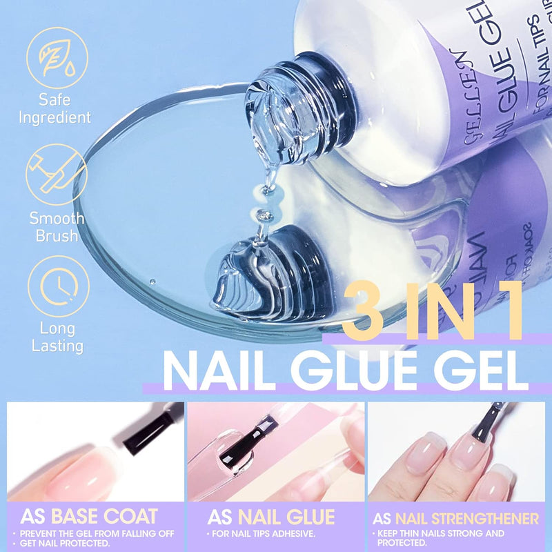 Coffin Nail Tips And Glue Gel Kit, Gel x Nail Kit 240Pcs Full Matte Fake Nails Coffin Nail Tips, 3 In 1 Nail Glue