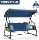 3-Seat Patio Porch Swing 800LBS Outdoor Swing with Stand w/Canopy & Adjustable Backrest Patio Glider Chair w/Removable Pillows & Foldable Side Tray for Balcony Garden Deck