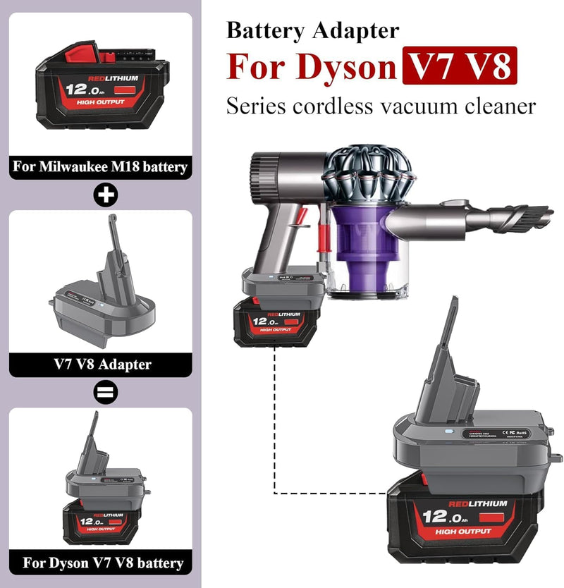 LONG FIT Replace for DeWalt 20V and M-18 18V Li-ion Battery Converted to Dyson V7+V8 Battery, Use for Dyson V7+V8 Series (Only Compatible with Original 4.0+ah Batteries Capacity)