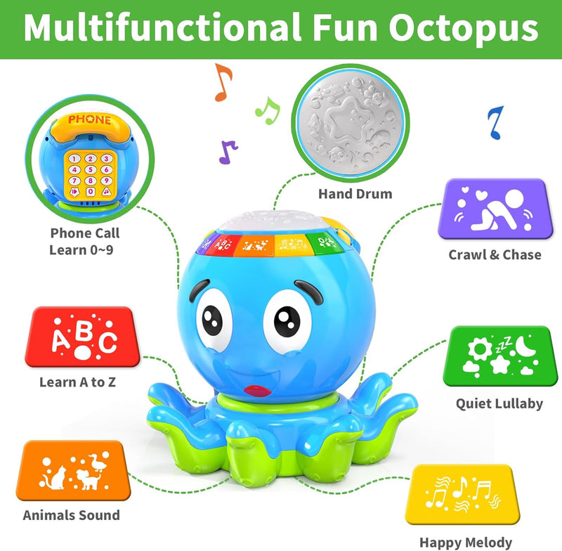 Musical Baby Toys 6-12 Months with Lights & Sounds, Sensory Octopus Educational  Toy Crawling & Learning Play，Birthday Toy for Infant Toddler Boy Girl 7 8 9 10 11 month 1-2 Year Old