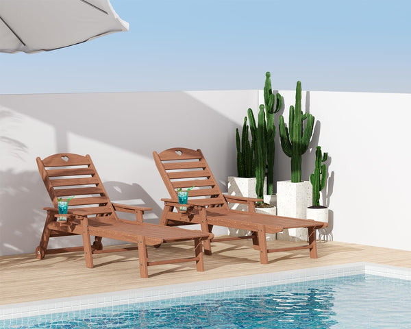 Aokia Plastic Lounge Chairs for Outside Set of 2 with Wheels & Cup Holder, Oversize HDPE 6-Position Chaise Lounge Outdoor Lounger for Patio & Pool.