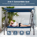 800LBS Patio Swing with Canopy 3 Seat Outdoor Porch Swing with Stand w/Cup Holder & Pillow Glider Chair Swing Bed for Patio Backyard Poolside
