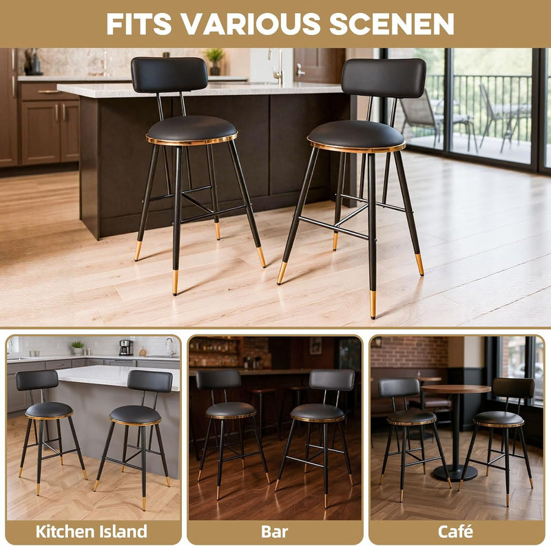 Bar Stools Set of 2 26 Inch Tall Counter Height Barstools with Backs Upholstered Bar Chairs for Kitchen Island Home Coffee Bar