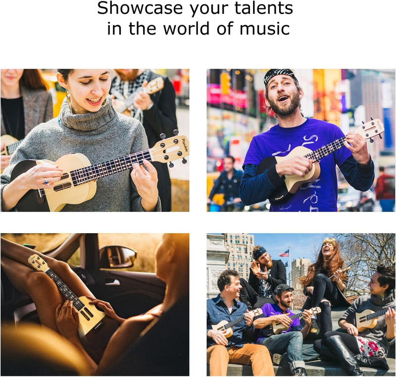 Populele Populele Concert Ukulele Beginners 23-Inch Smart Ukulele with 72 LED Lights, Free Online Lessons Auto-Tuner Gig Bag Strap Nylon String Picks for Family Fun Travel and Gifts