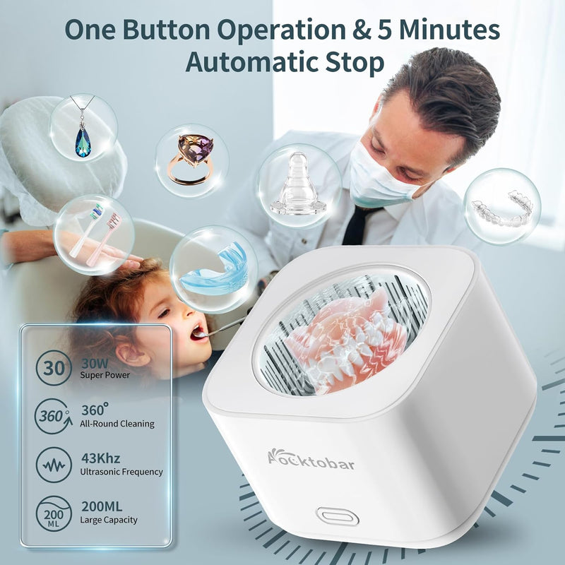 Ultrasonic Jewelry Cleaner Machine, 30W Ultrasonic Cleaner for Retainers, Dentures, Mouth Guard