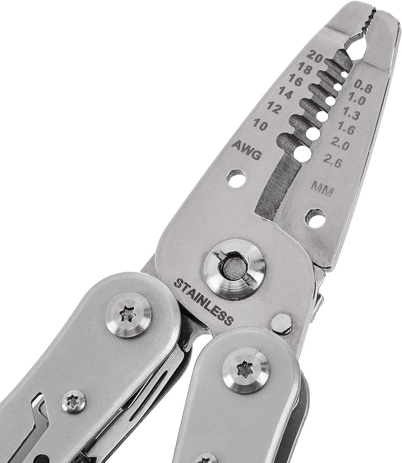 10-in-1 Stainless Steel Electrician's Stripping Multitool Safety Lock with Nylon Sheath, Silver