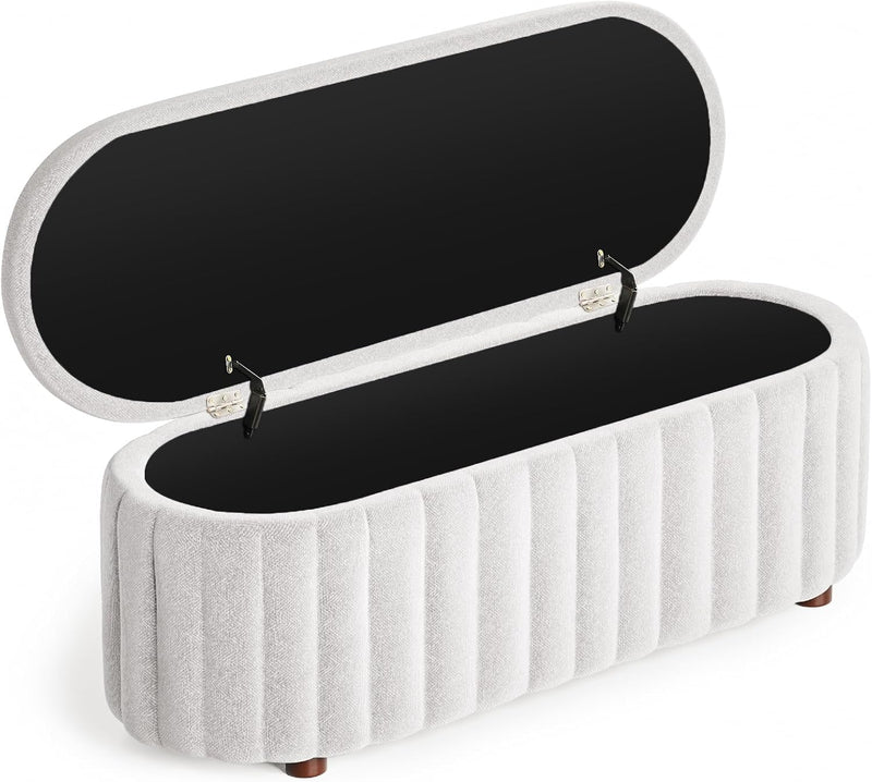 Storage Ottoman Bench, 46 Inch Upholstered Bench & Ottoman with Larger Storage Space, Bed Bench with Safety Hinge, End of Bed Storage Bench for Bedroom, Living Room, Entryway, Closet