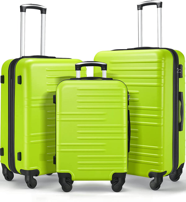 3-Piece Luggage Set with Expandable 24" & 28" Suitcases, Hard Suitcase Set with Spinner Wheels and TSA Lock, Travel Luggage Set, Green Lime