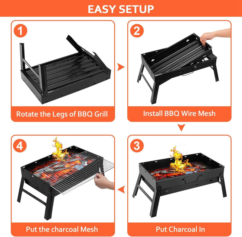 Folding Portable Barbecue Charcoal Grill (13.8" x 10.2" x 7.9")