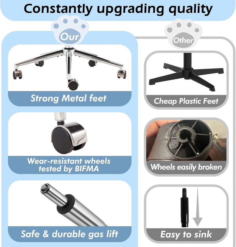 Armless Desk Chair Teddy Fabric Makeup Vanity Chair with Wheels & Adjustable Height Cute Office Chair Criss Cross Cross-Legged Chair for Bedroom & Living Room & Dressing Room (Blue)