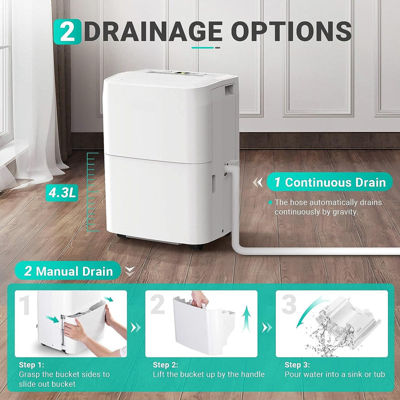 Dehumidifier, 3000 Sq.ft Portable Home Dehumidifier with Auto-shut Off and Continuous Drainage, 24H Built-in Timer