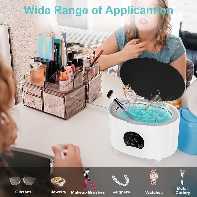 Jewelry Cleaner Ultrasonic Machine 600ML with 5 Digital Timer and Degassing Function