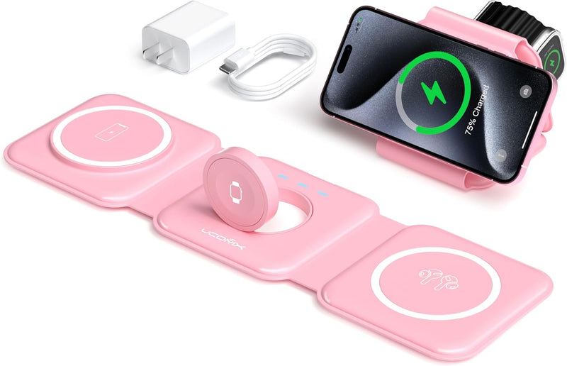 3 in 1 Charging Station for Multple Devices,Foldable 3 in 1 Wireless Charger for Travel,Nano Wireless Charging Station for iPhone16 15 14 13 12 Pro Max/Watch 10 9 8 7 6 5 4 3 Ultra/AirPod Pro
