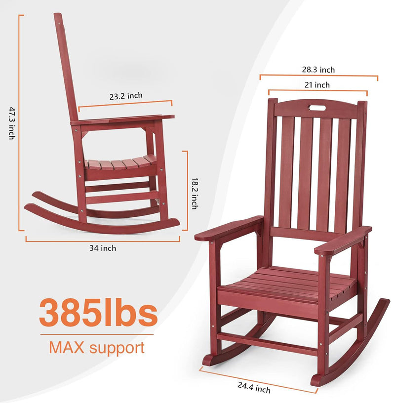 Patio Oversized Rocking Chair Outdoor, Weather Resistant, Low Maintenance, High Back Front Porch Rocker Chairs 385lbs Support