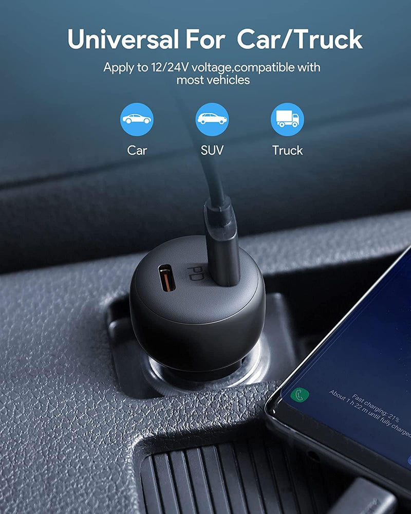 (2-Pack) 40W Dual USB-C Port Car Phone Charger with Lightning to USB-C Cable