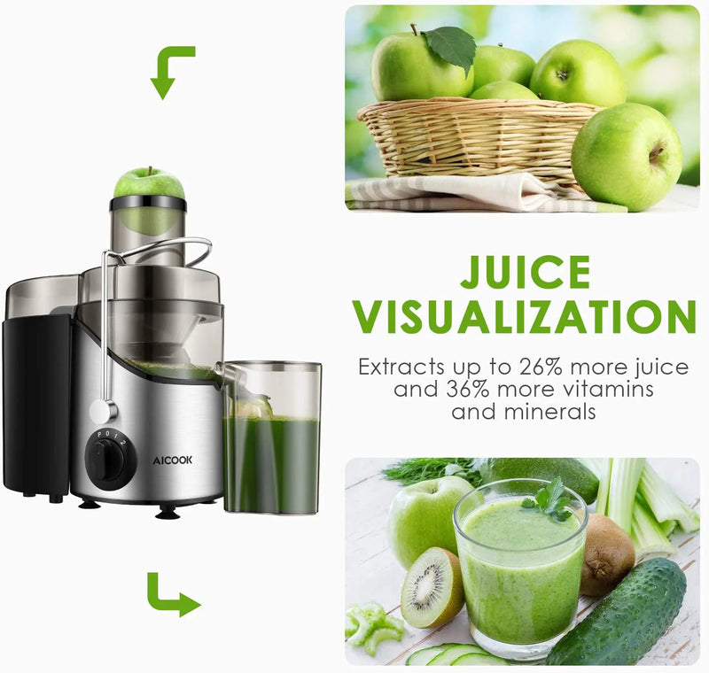 3-Speeds Centrifugal Juicer Extractor with 3" Wide Feed Chute, Stainless Steel Juicer BPA-Free