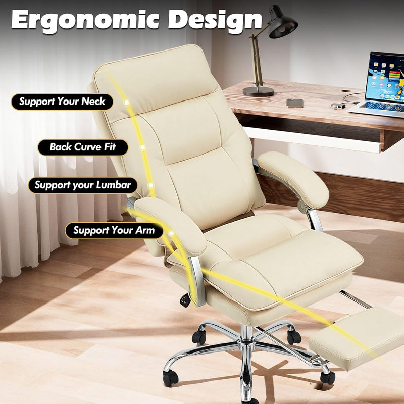 Executive Office Chair with Footrest Reclining Computer Gaming Chairs for Home Office Big and Tall Desk Chair Adjustable PU Leather Ergonomic Work Chair with Linkage Arm 350 LBS