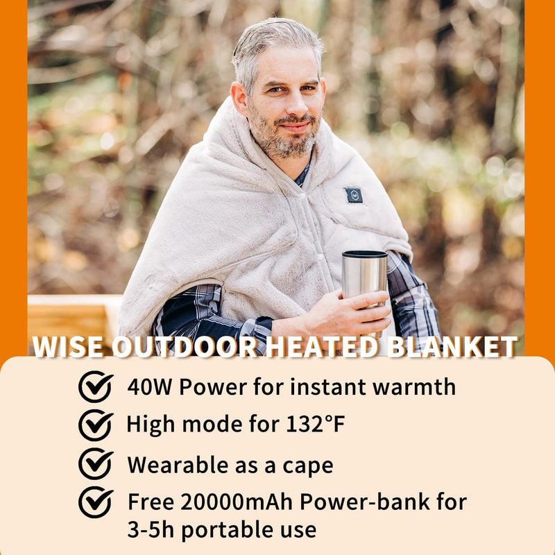 Apollo 3-in-1 Heated Electric Blanket, Wearable Cape, & Pillow with Battery Power Bank - Machine Washable & UL Certified