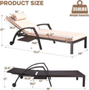 Patio Chaise Lounge Chairs Set of 2 Wicker Pool Lounge Chairs Outdoor with 5 Adjustable Back & Removable Cushion & Tray Tanning Chair Sun Loungers for Patio Poolside Deck Beach