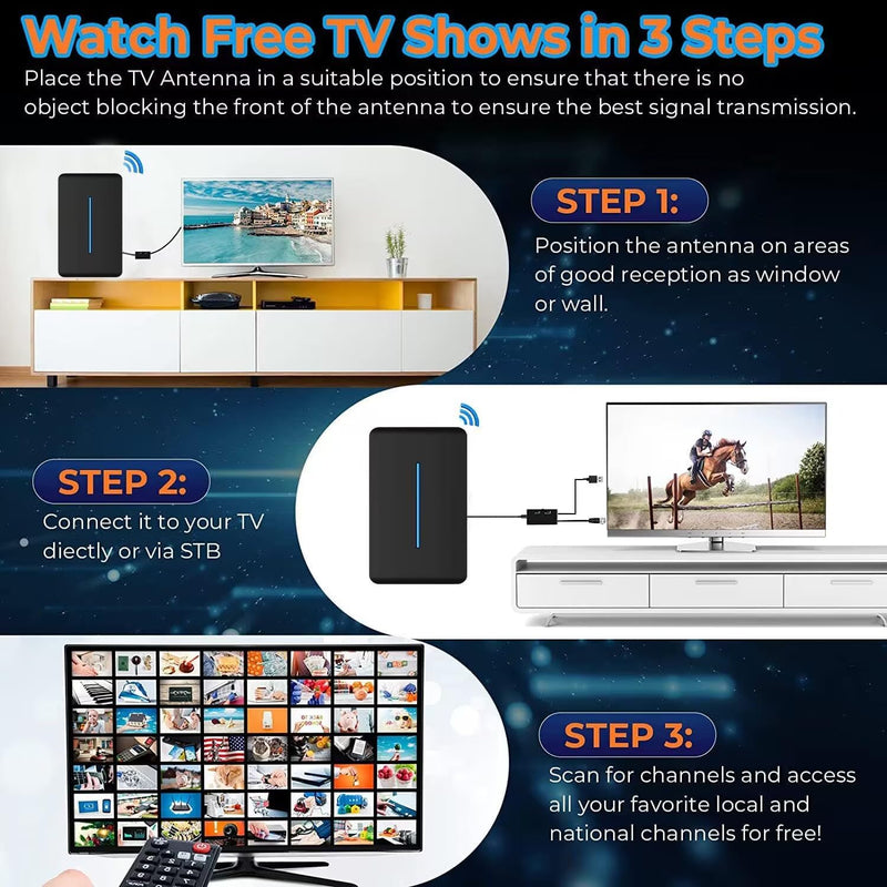 HD Digital TV Antenna with 600+ Mile Range for Free Over-Air HDTV Channels